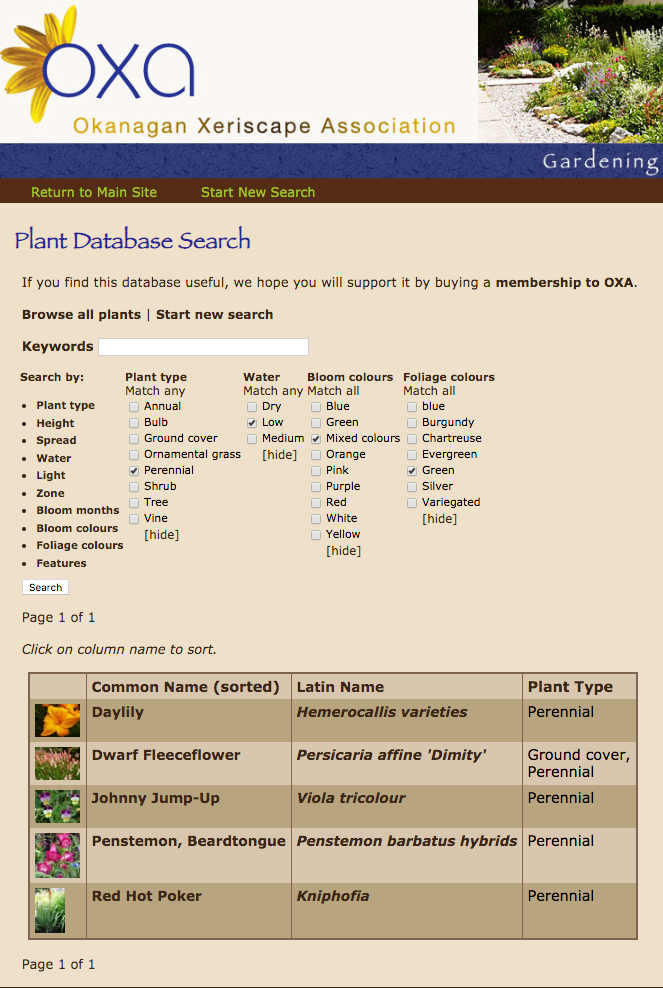 Okanagan Xeriscape Plant database search
